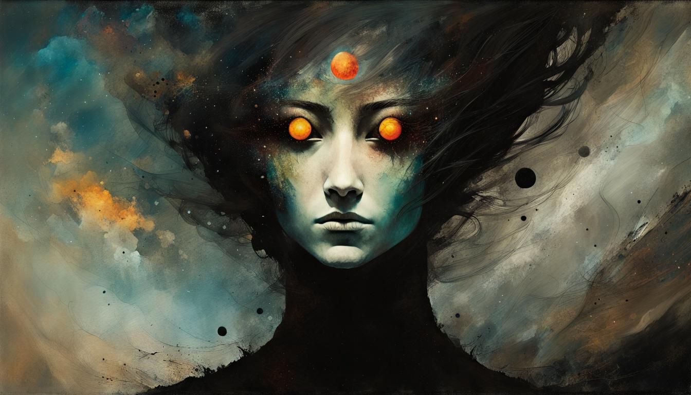 Cosmic Being Portrait in Abstract Surreal Style