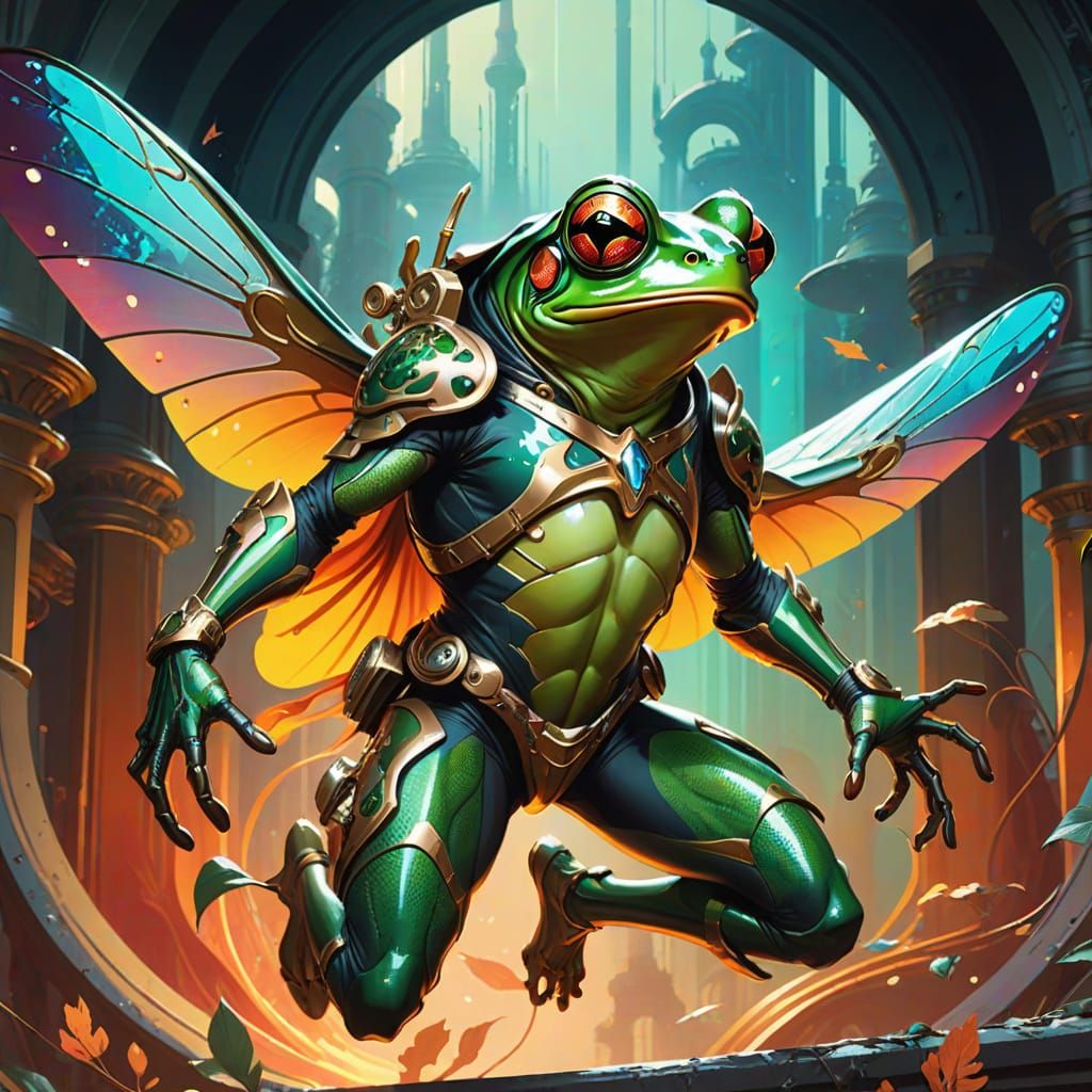 Surreal Frog Assassin in Industrial Fantasy Realm