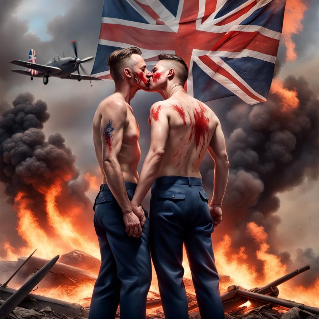 Hyperrealistic WW2 Soldiers' Kiss on Battlefield