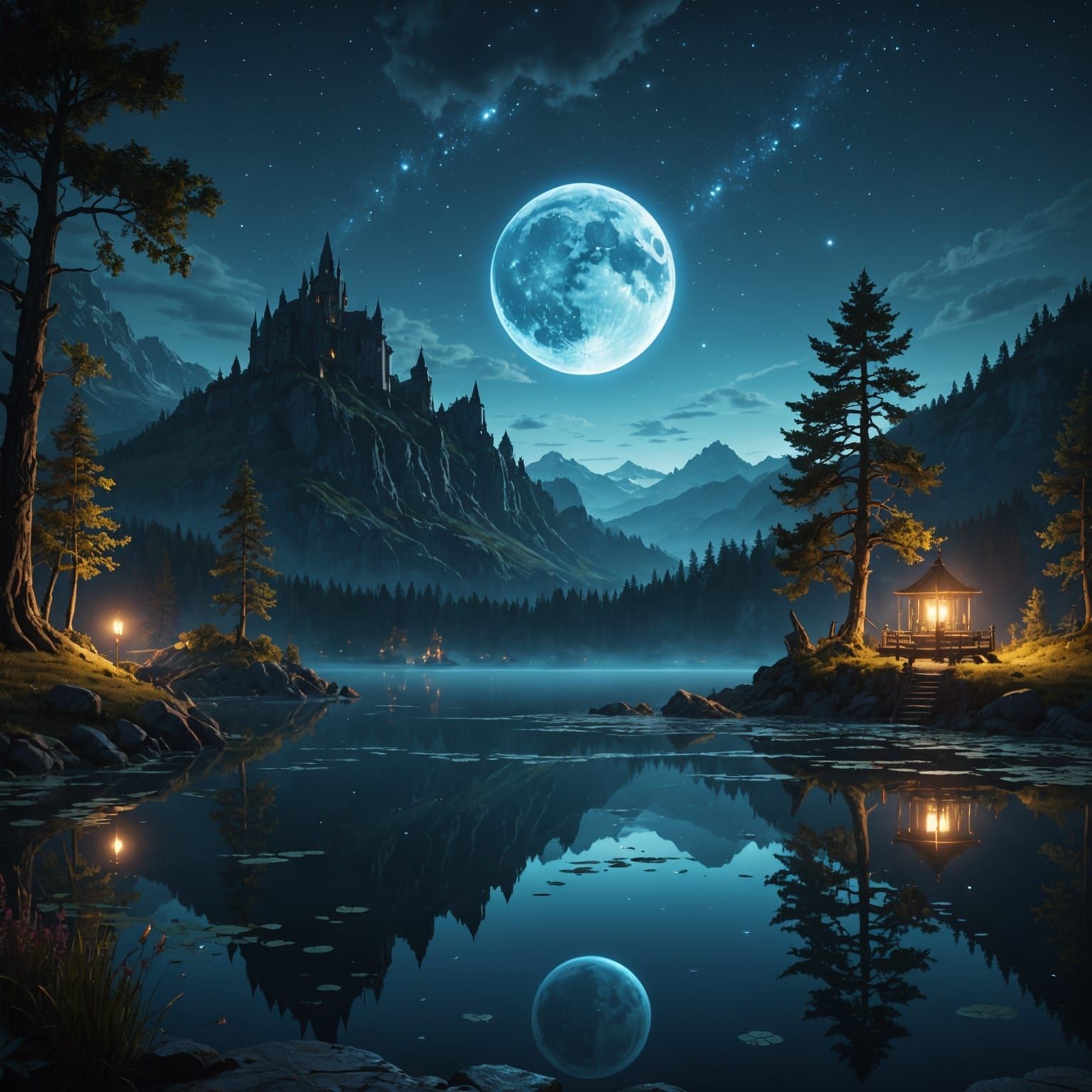 Magical Lake at Night: Fantasy Concept Art