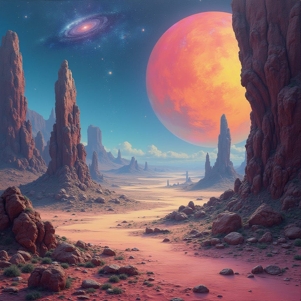 Surreal Alien Landscape with Cosmic Elements