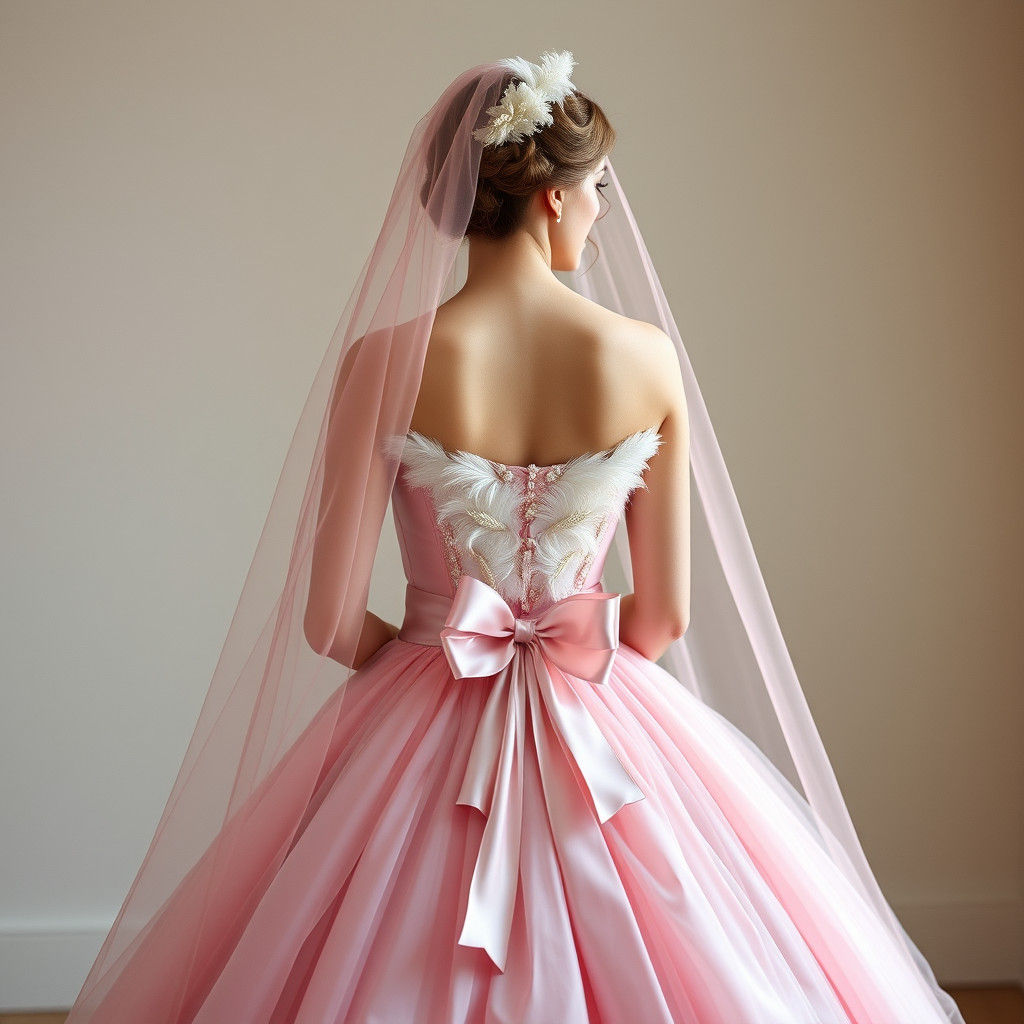 Bride in Pink Gown with Feathers, Fine-Art Photography