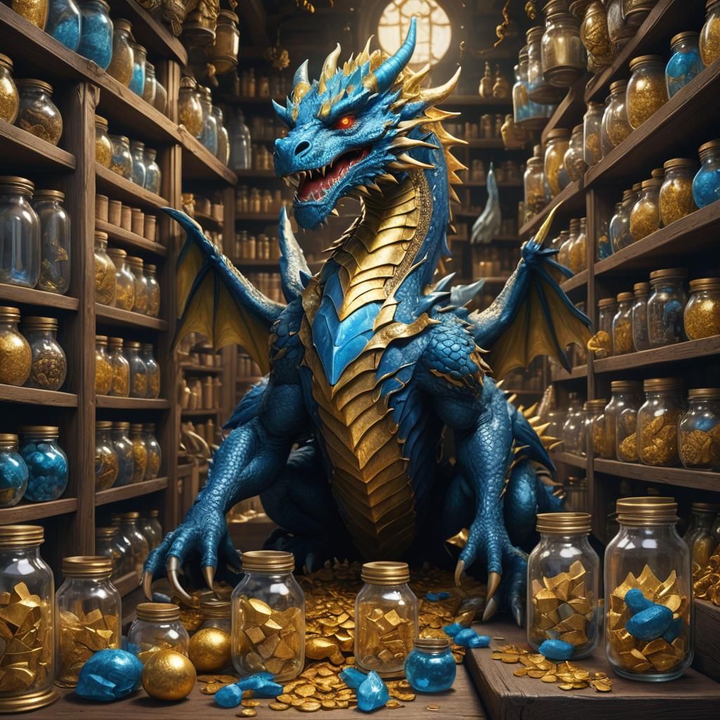Blue and Gold Dragon's Hoard in Jars