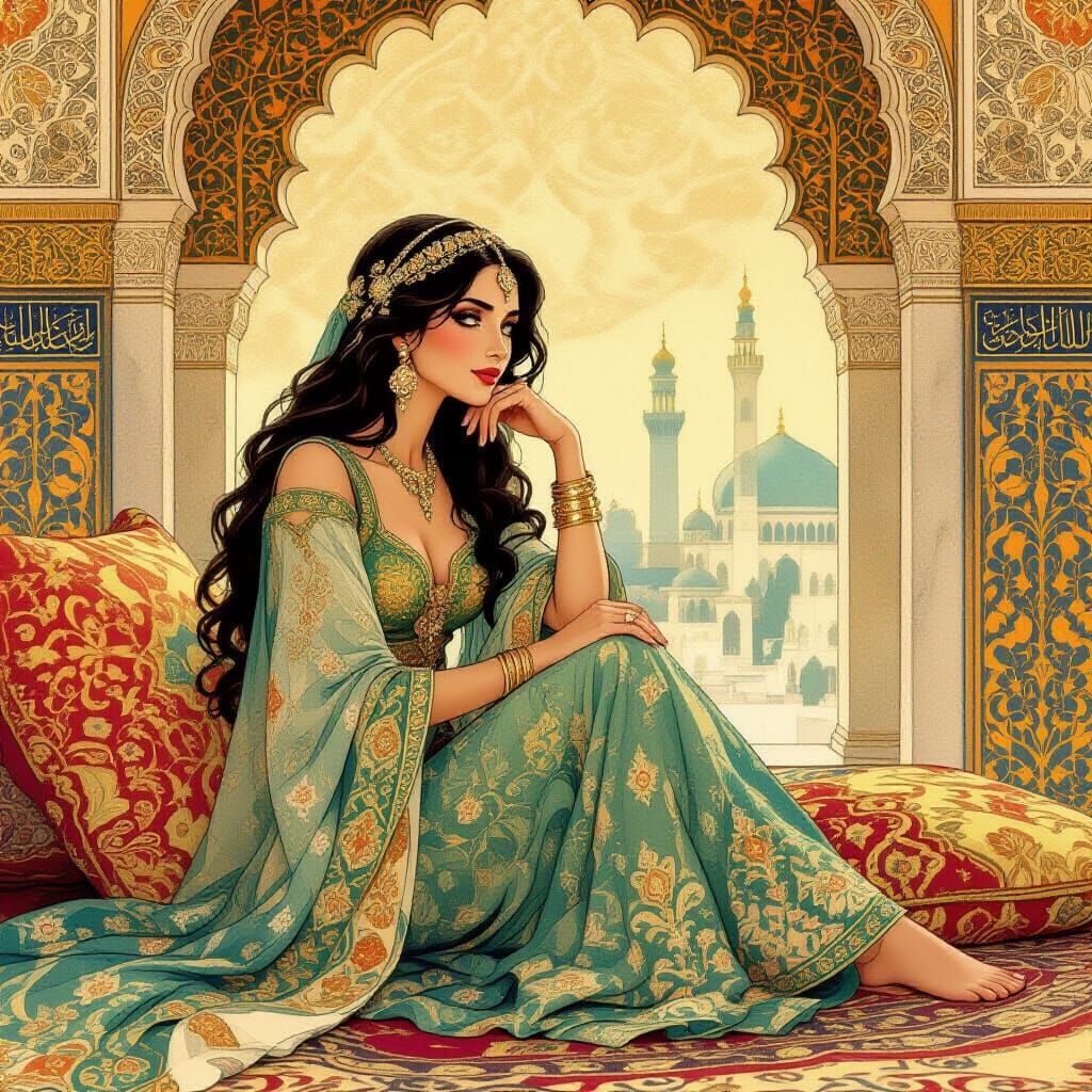 Sheherazade Recounts Tales in Art Nouveau Style