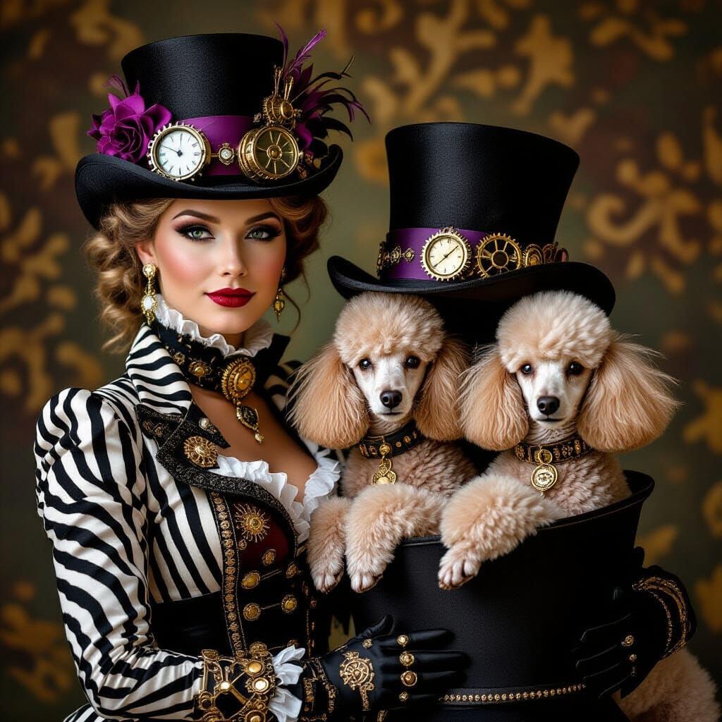 A digital masterpiece, featuring a steampunk lady dressed in...