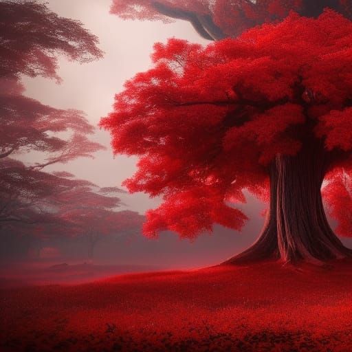 Epic Red Tree: Digital Matte Painting