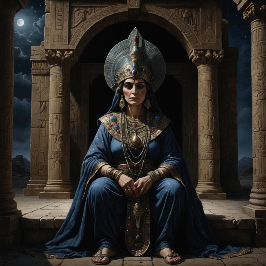 Brooding Assyrian Goddess in Temple Photorealism