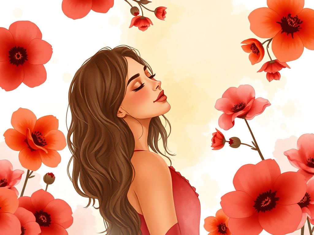 Sunny Watercolor Dream in Lavish Crimson and Happy Brown