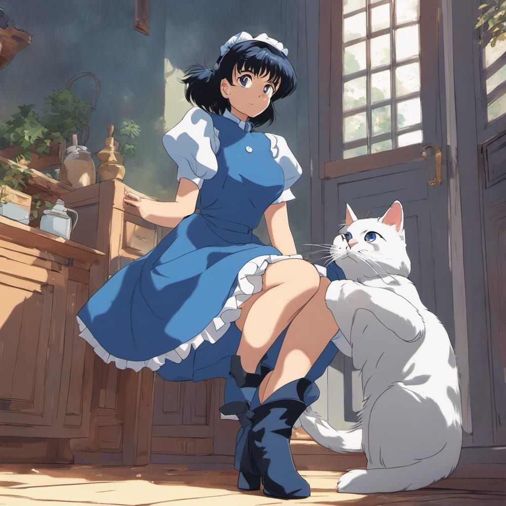 Cat-Girl Ranma Saotome in Anime Key Visual Style