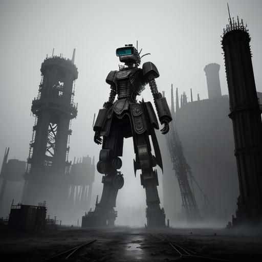 Goth Model with Robot in Black and White