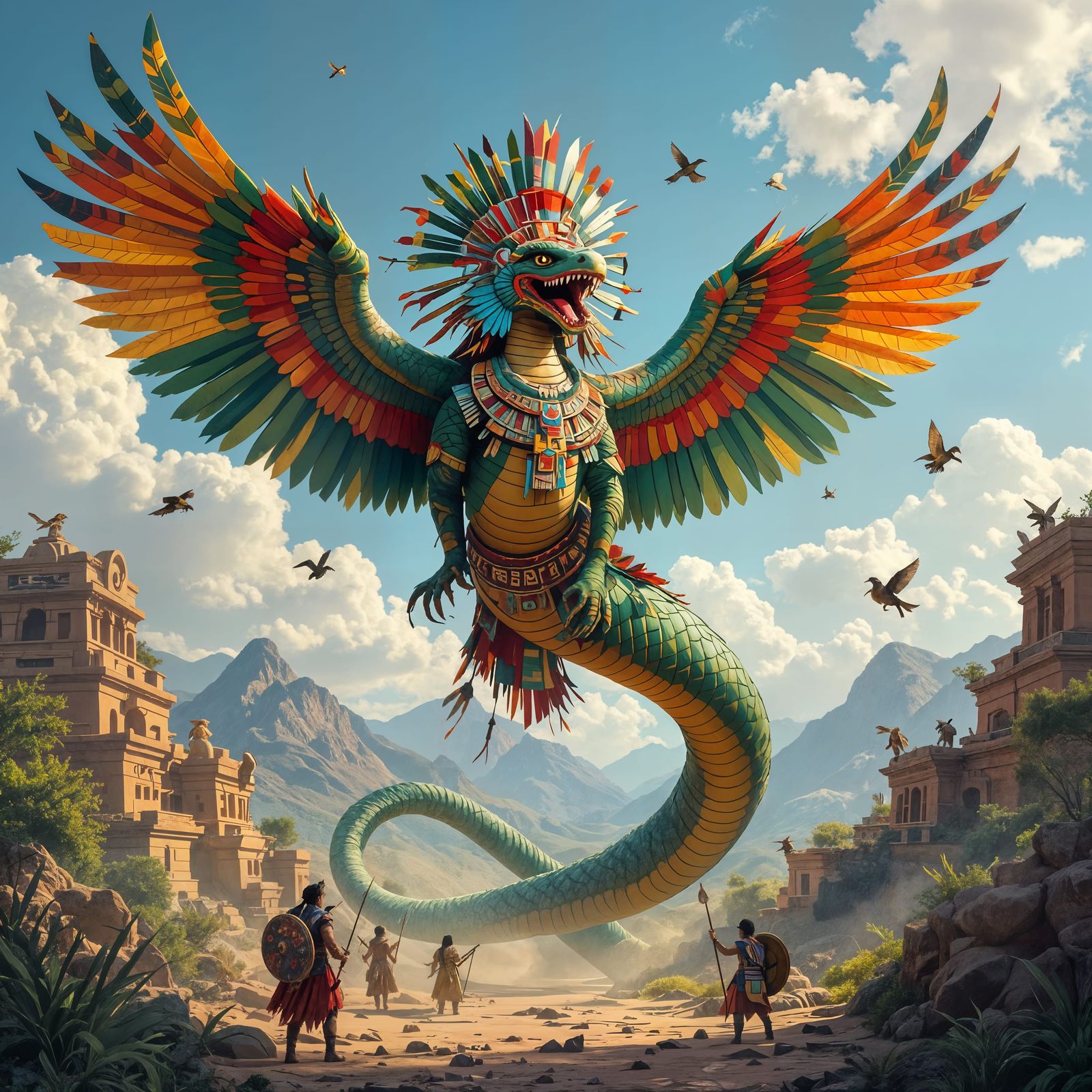 Epic Aztec God Quetzalcoatl Soaring Above Jungle