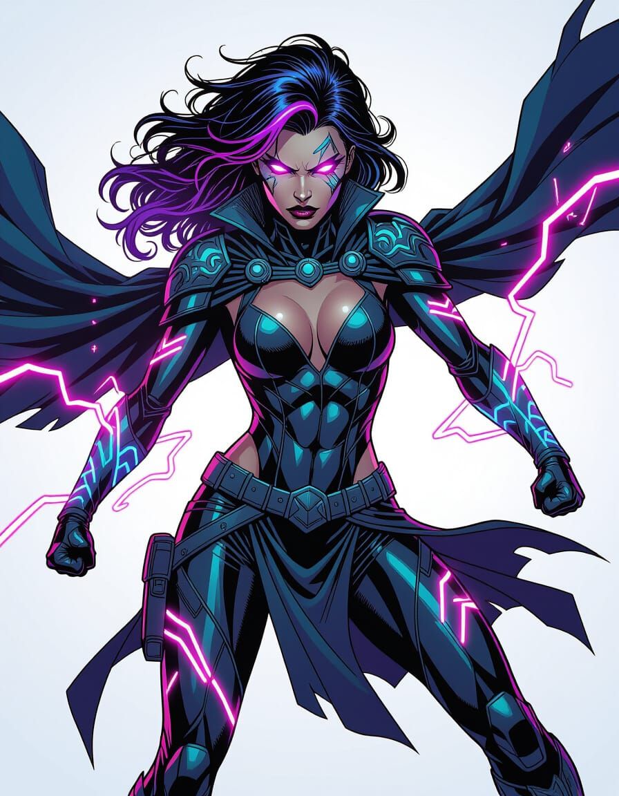 Techno Siren Fighter in Cyberpunk Cityscape