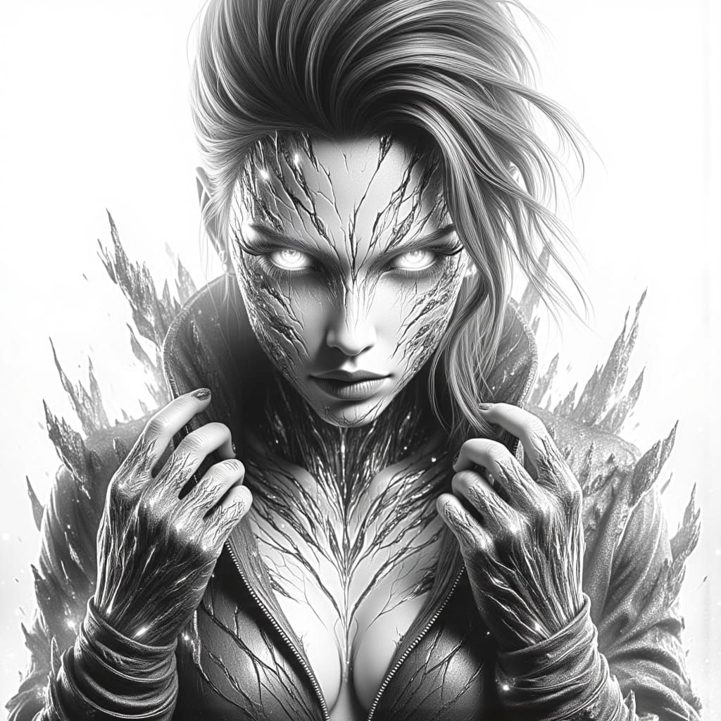 Heroic Anime Character in Black Ink Drawing Style