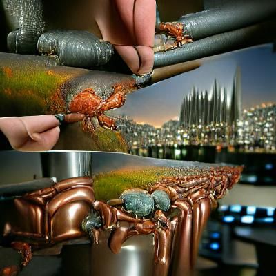 Crabs Crawling Over Copper Pipes Matte Painting