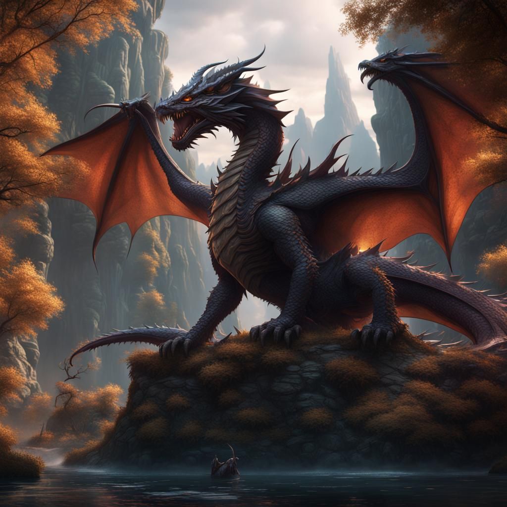 Detailed HalfManHalfDragon Fantasy Concept Art