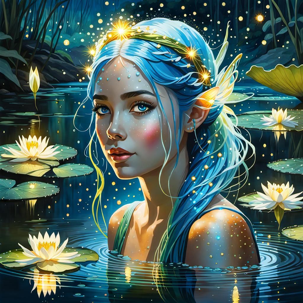 Bioluminescent Water Fairy in Flowing River