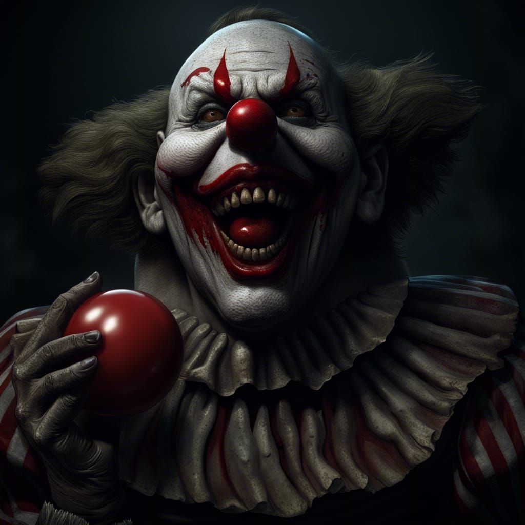 Terrifying Clown with Red Nose in 3D