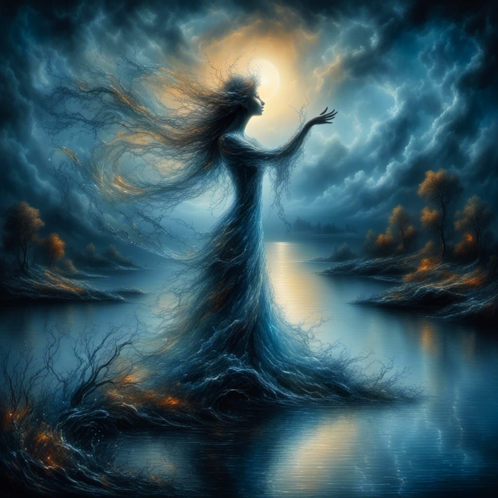 Moonlit Water Nymph Dance in Hyperrealism