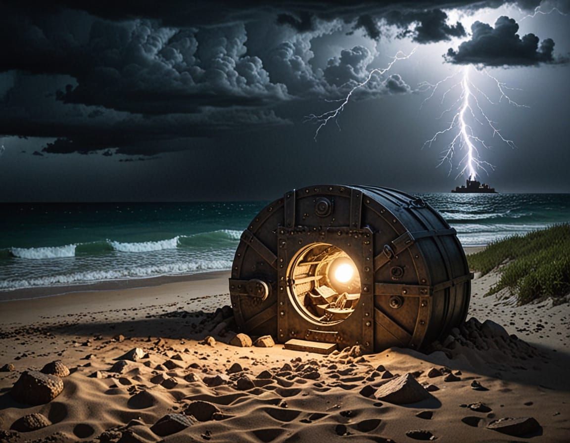 Scary Pirate Hides Treasure in Nuclear Vault by Stormy Beach