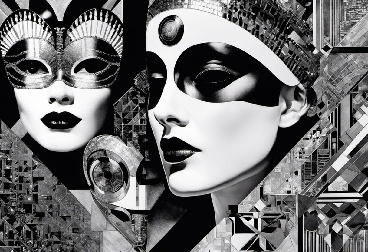 Bohemian Masks in Black and White Collage Art