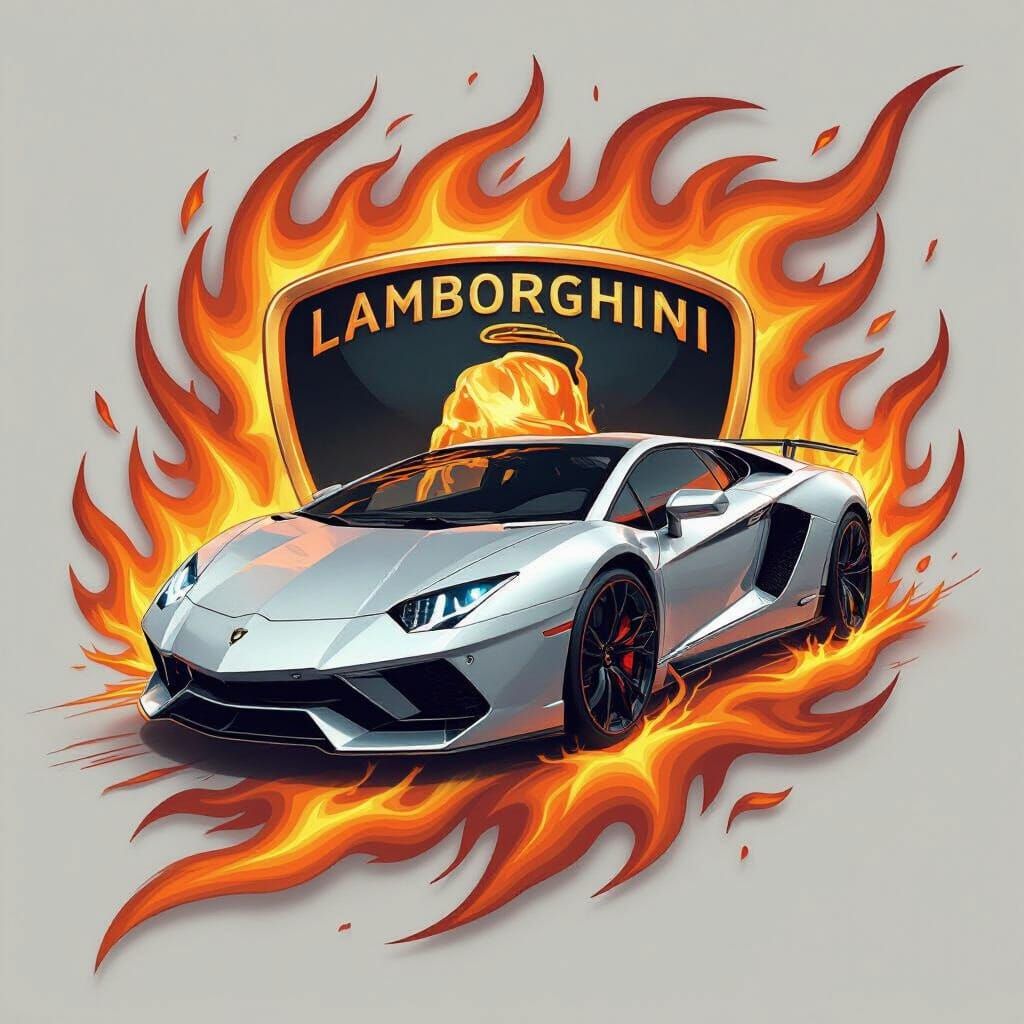 Silver Lamborghini Logo with Fiery Swirls