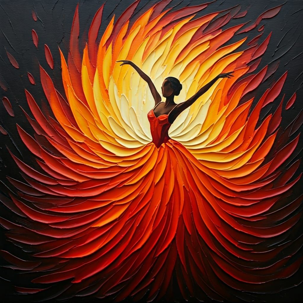 Abstract Dance of Fire: Impasto Oil Painting