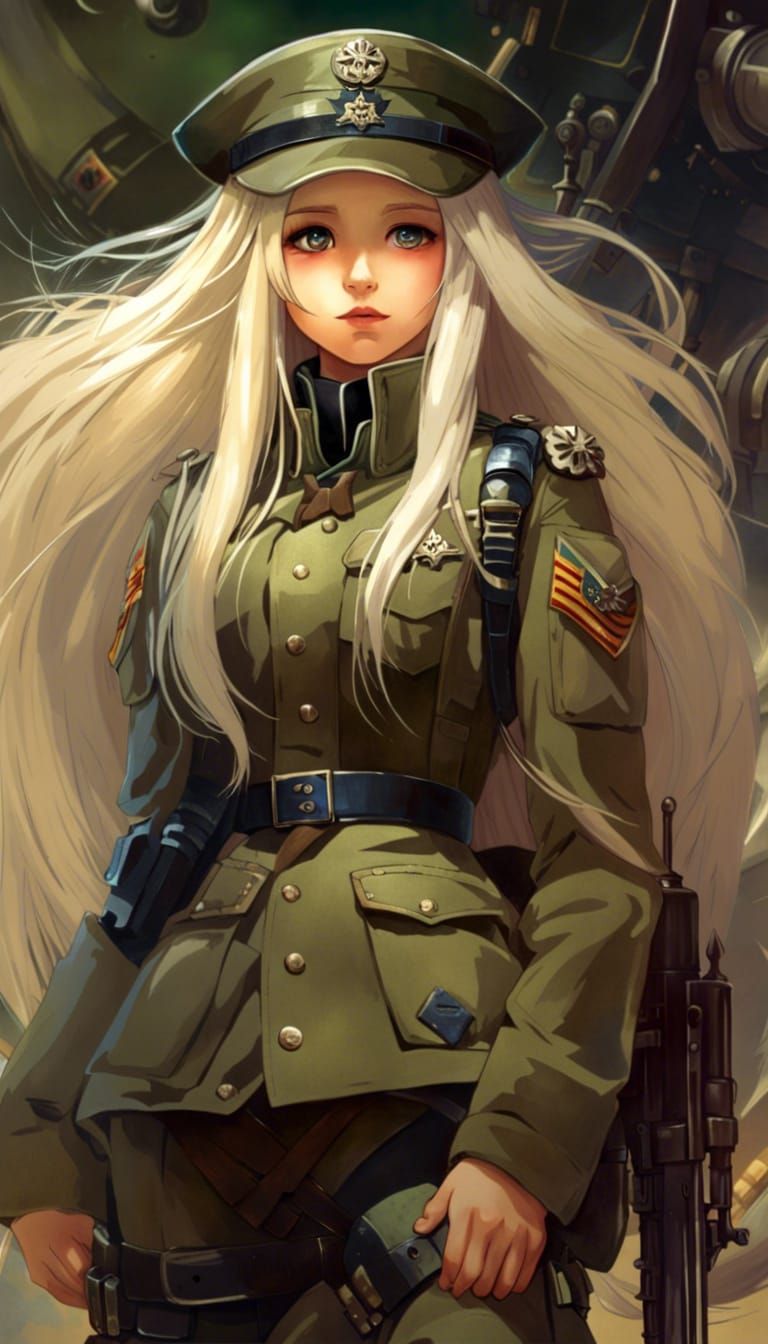 Anime Girl in Military Gear, Digital Art