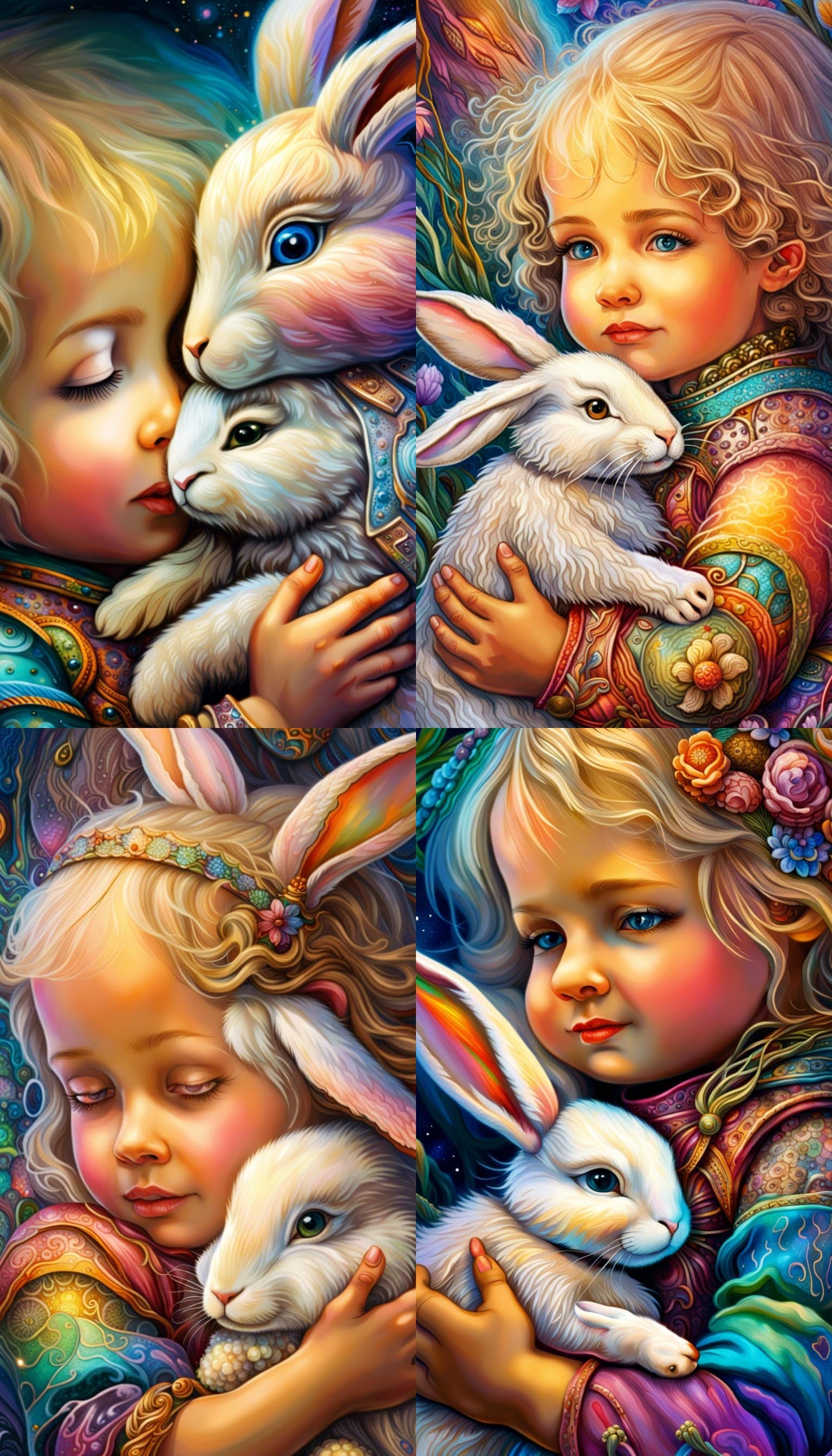 Toddler and Bunny Rabbit in Colorful Sci-Fi Style
