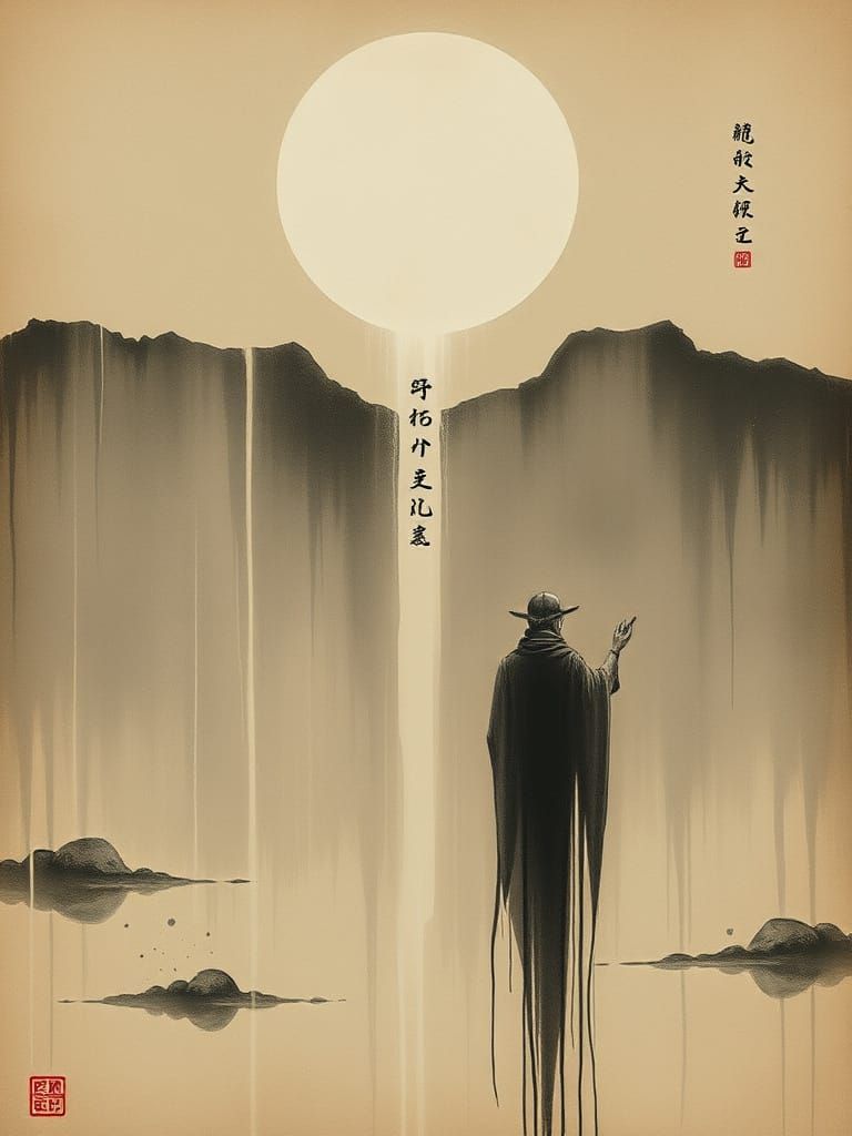 Vengeful Prayer: Shin-hanga Drip Painting