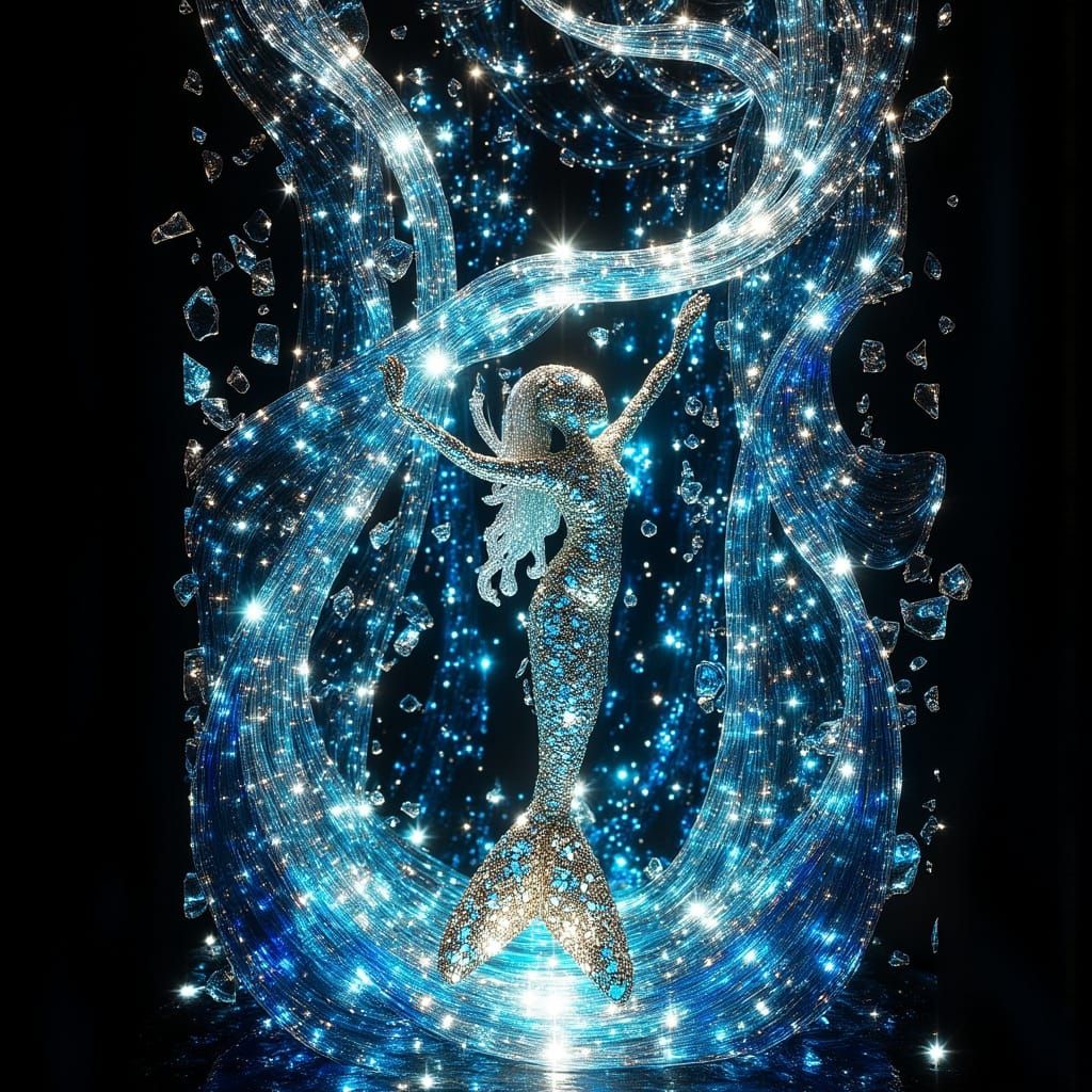 Intricate Mosaic Mermaid Sculpture from Sea Glass