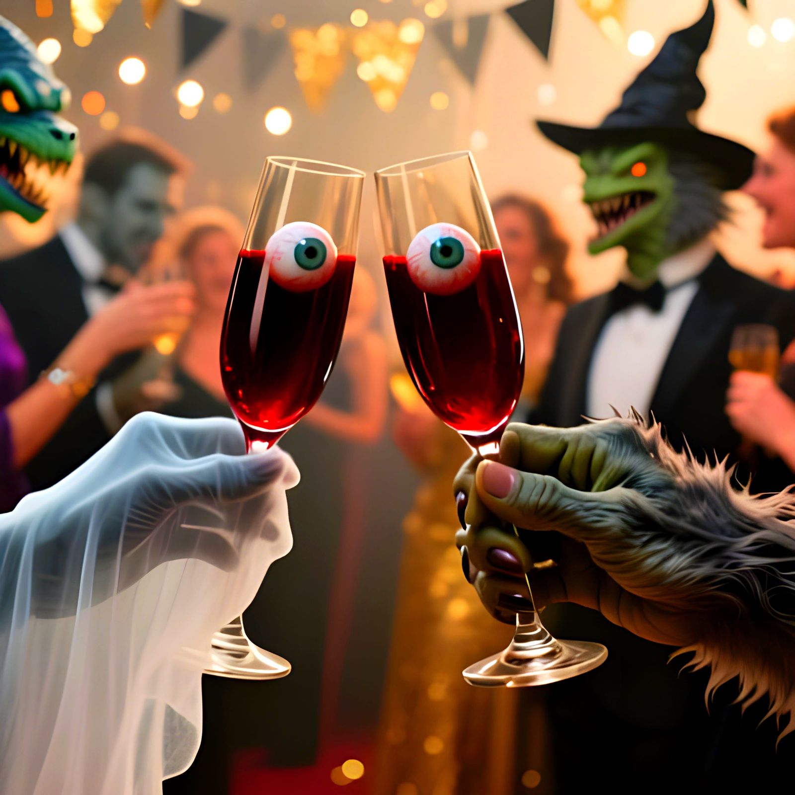 Monsters Toasting with Blood Champagne