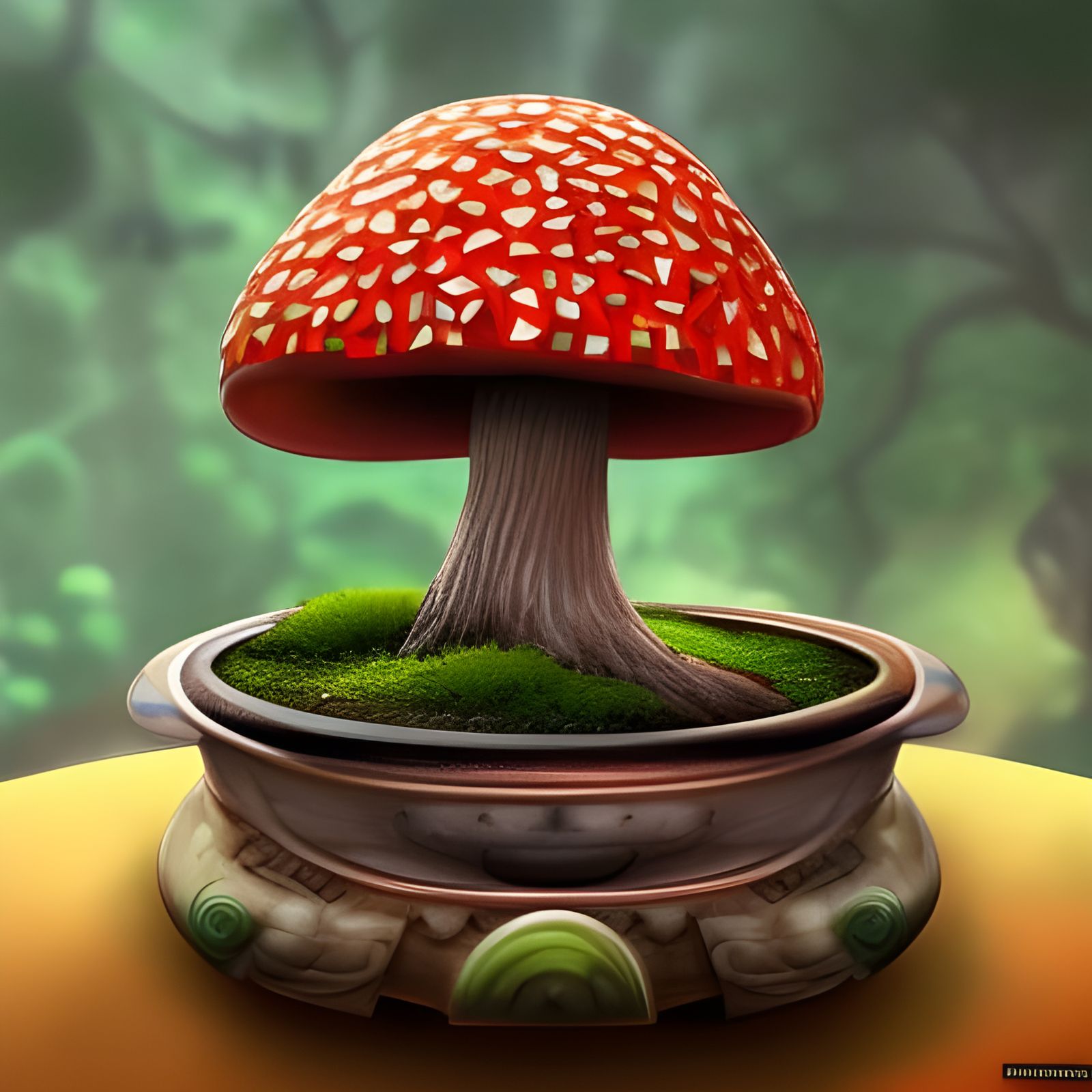 Mushroom Bonsai Pot: Mosaic Fantasy Art