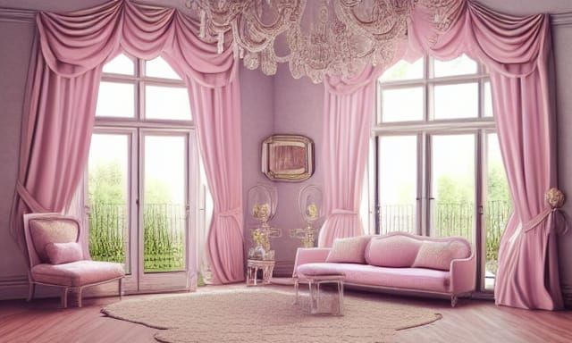 Fantasy Rococo Living Room in Pastel Colors