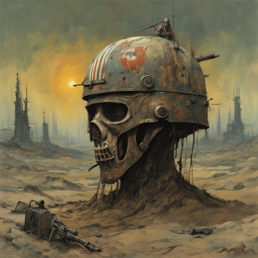 Toilet in War-Torn Landscape, in a Gritty, Surreal Style