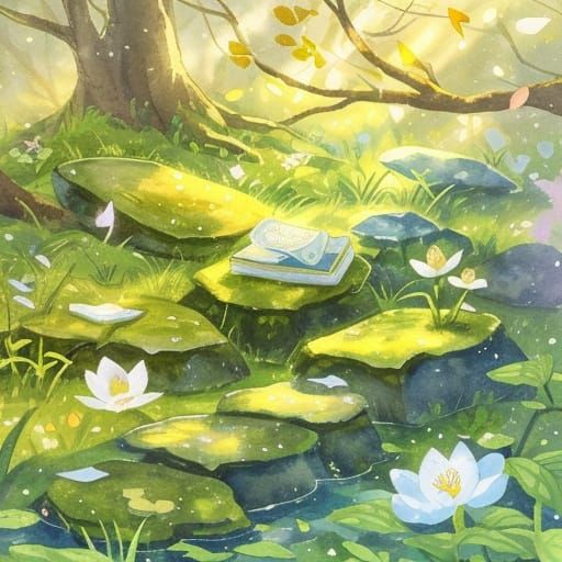 Whimsical Watercolor Tome in Golden Light