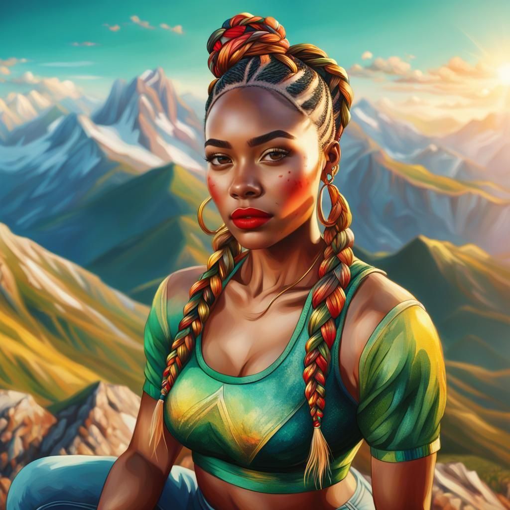 Girl with Braids on Mountain Top