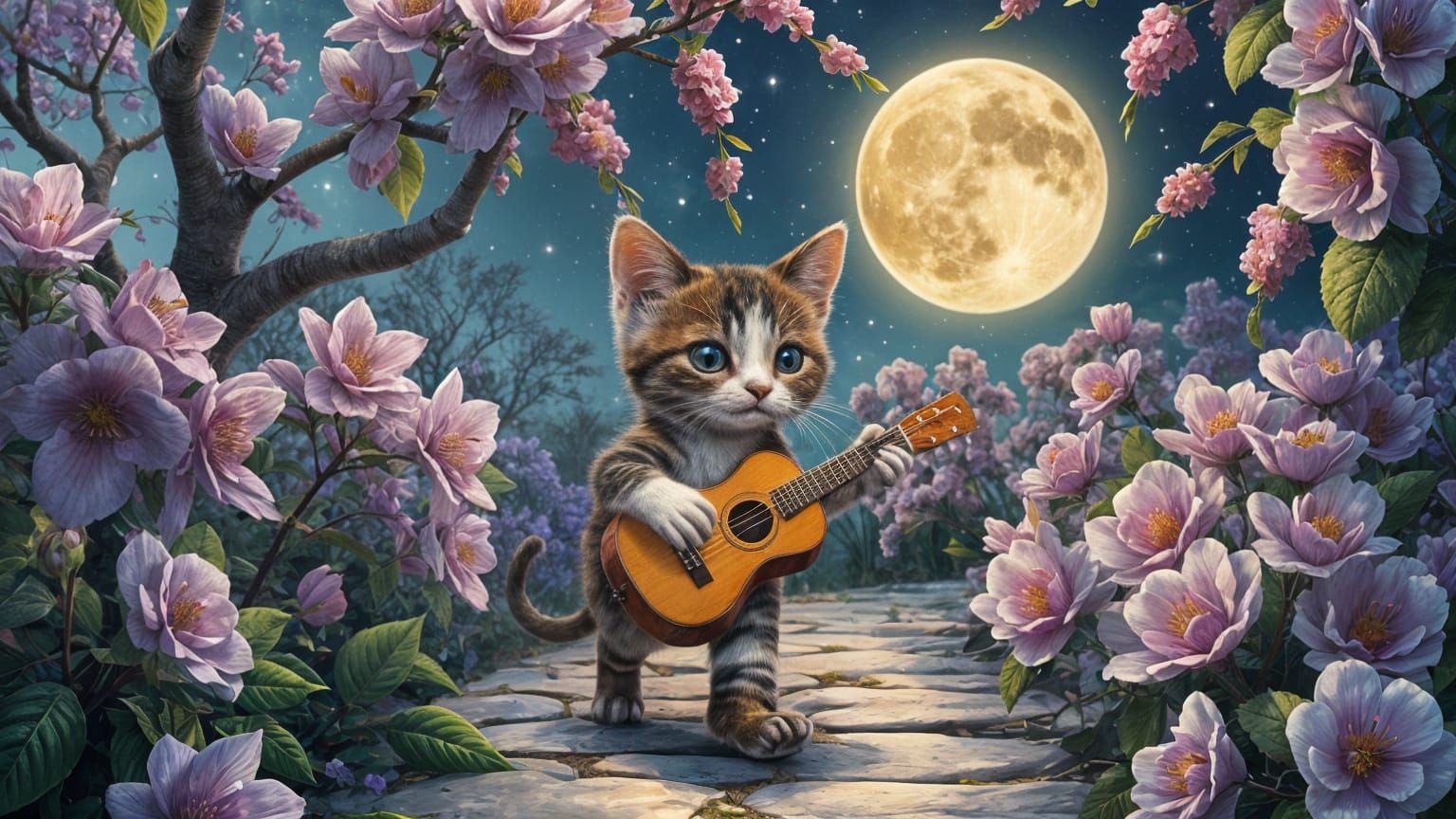 Calico Kitten's Enchanted Garden Serenade: Whimsical Fantasy...