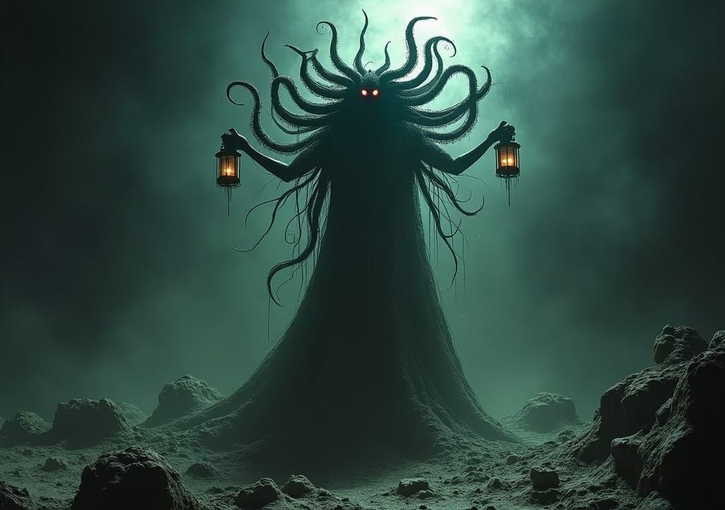 Ominous Medusa Triumphant Over Petrified Remains