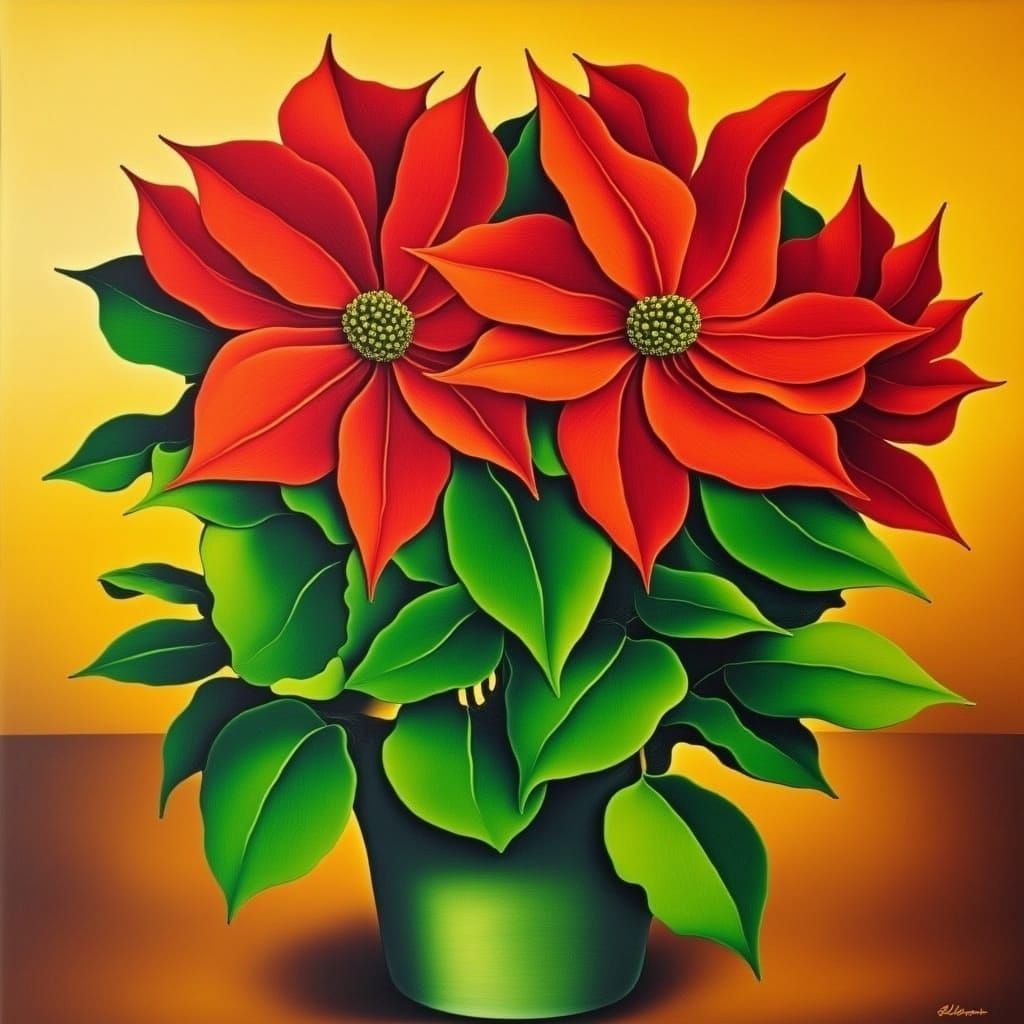 Vibrant Poinsettia in Whimsical Impressionist Style