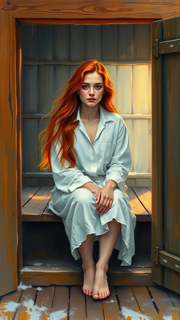 A Serene Woman in a Finnish Sauna, in Impressionist Style