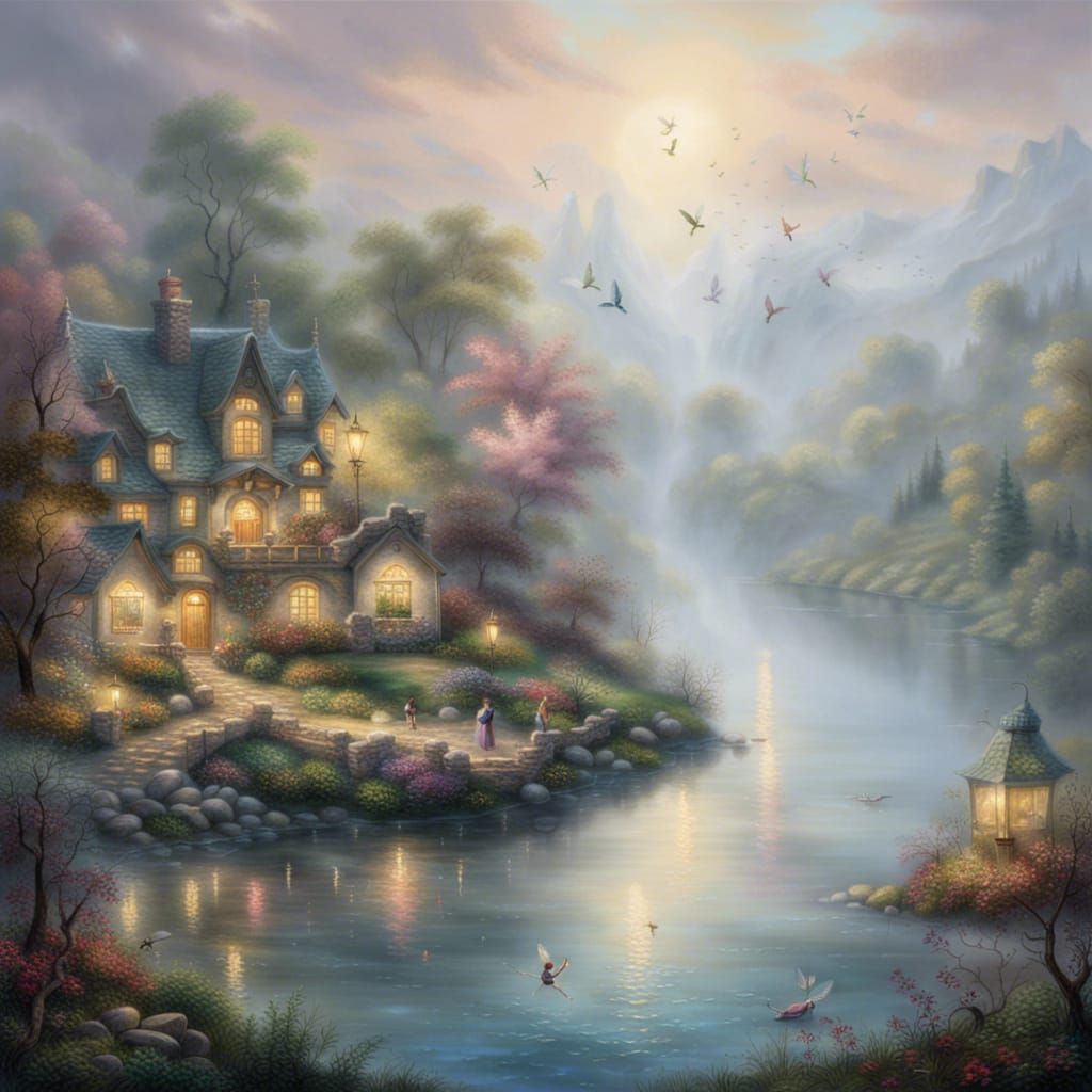 Fairies Dance Over Misty Lake: Ethereal Fantasy