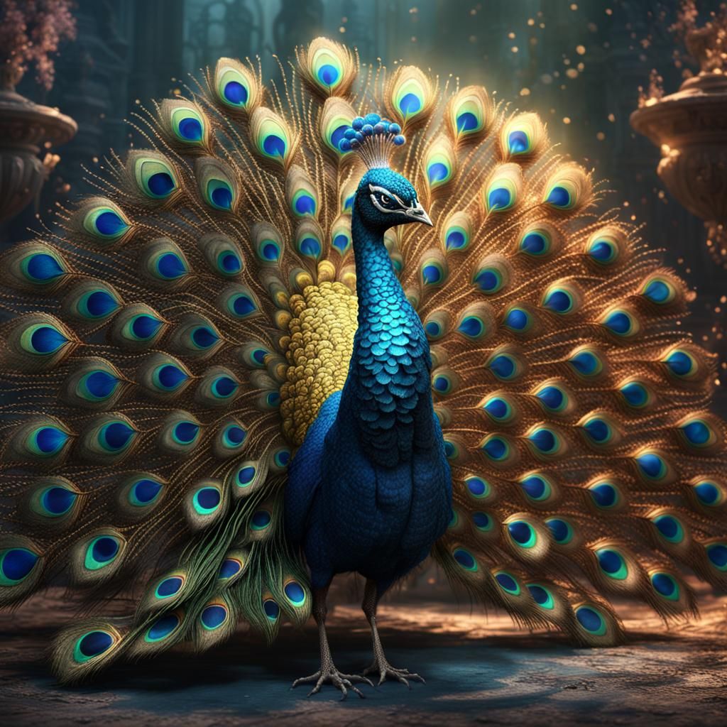 Crystalline Peacock: Detailed Fantasy Concept Art