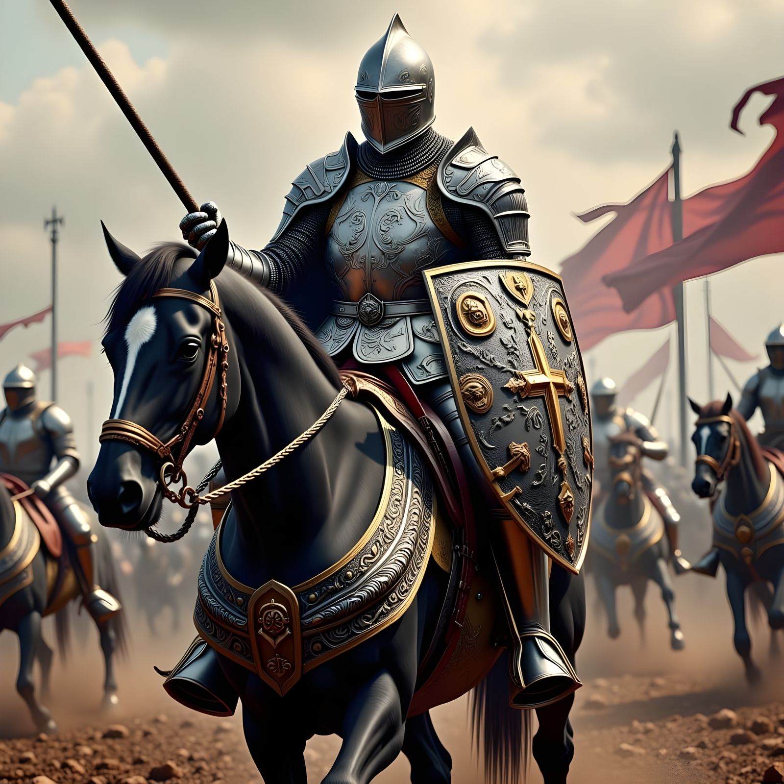Medieval Knight Rides Into Battle: Photorealistic Image