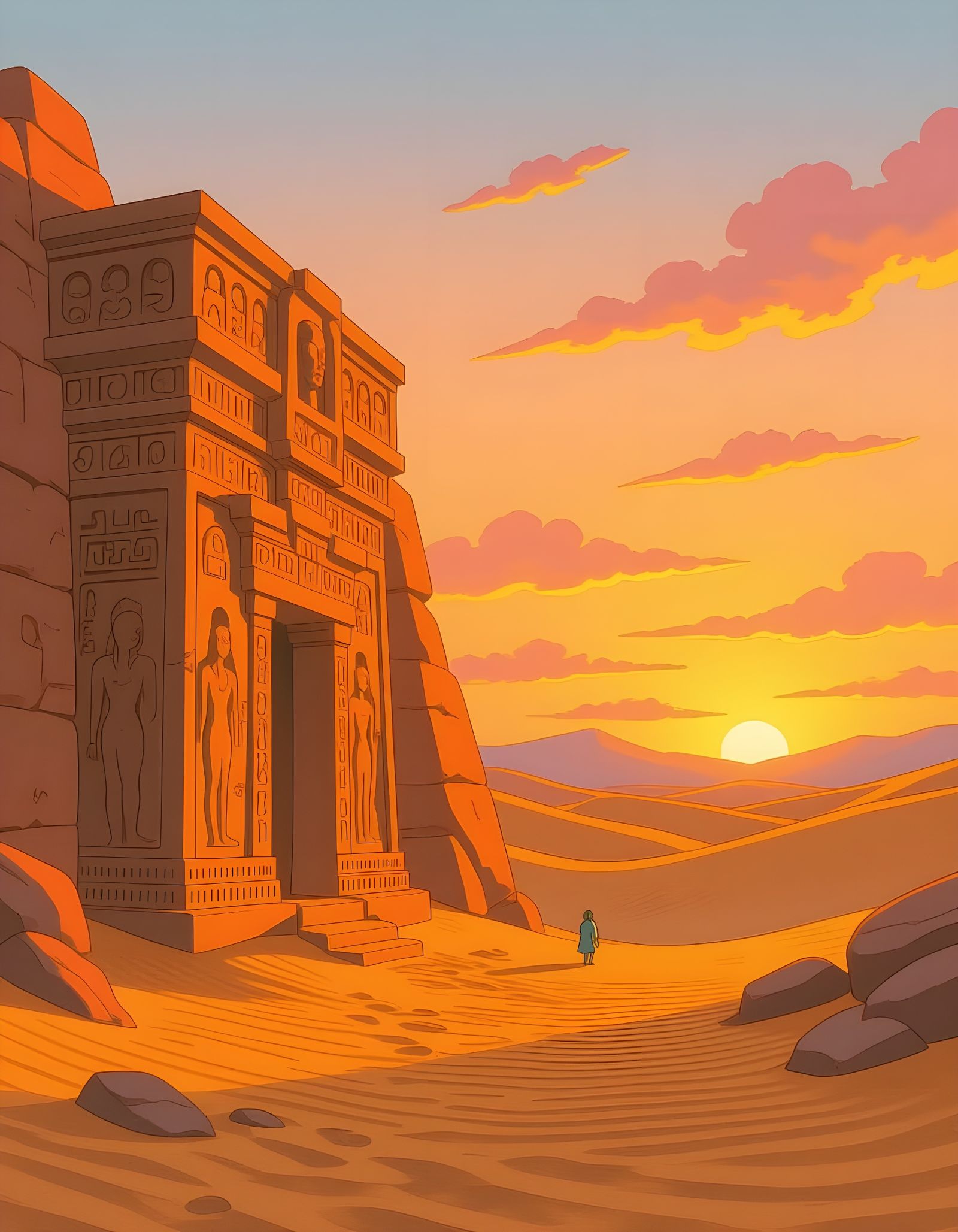 Glowing Desert Temple in Vintage Anime Style