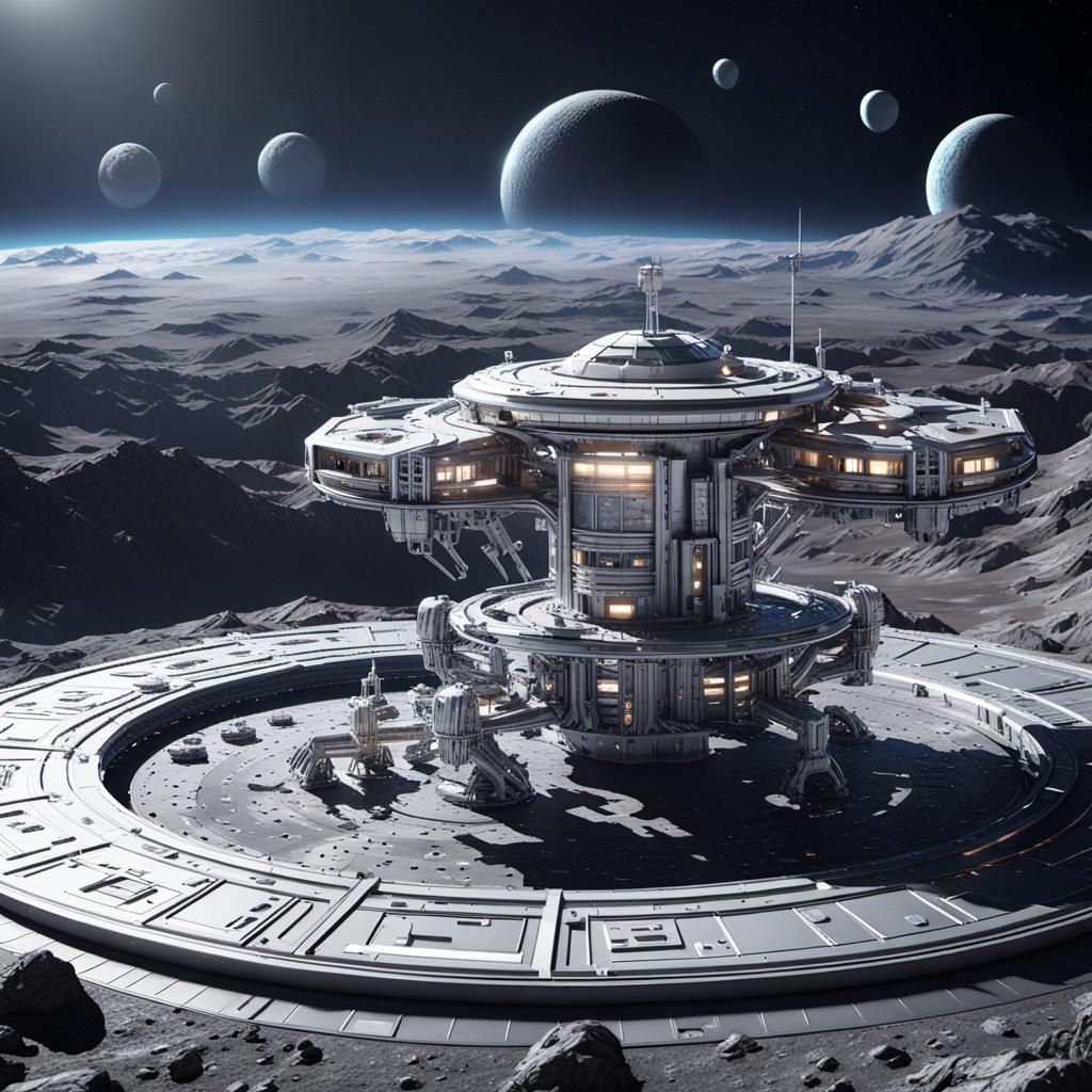 Moon board game luxurious moon base, with Earth in the backg...