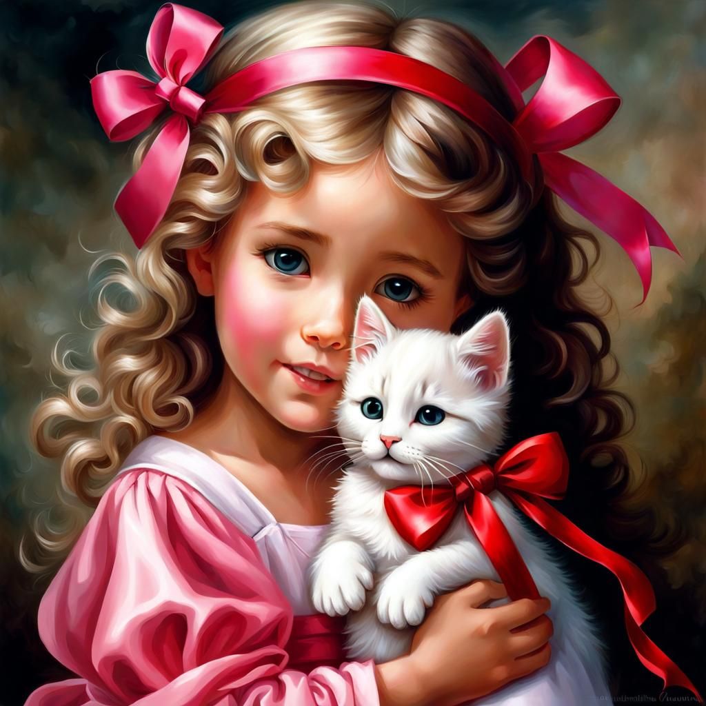 Toddler Hugging Kitten: Valentine's Day Airbrush Art