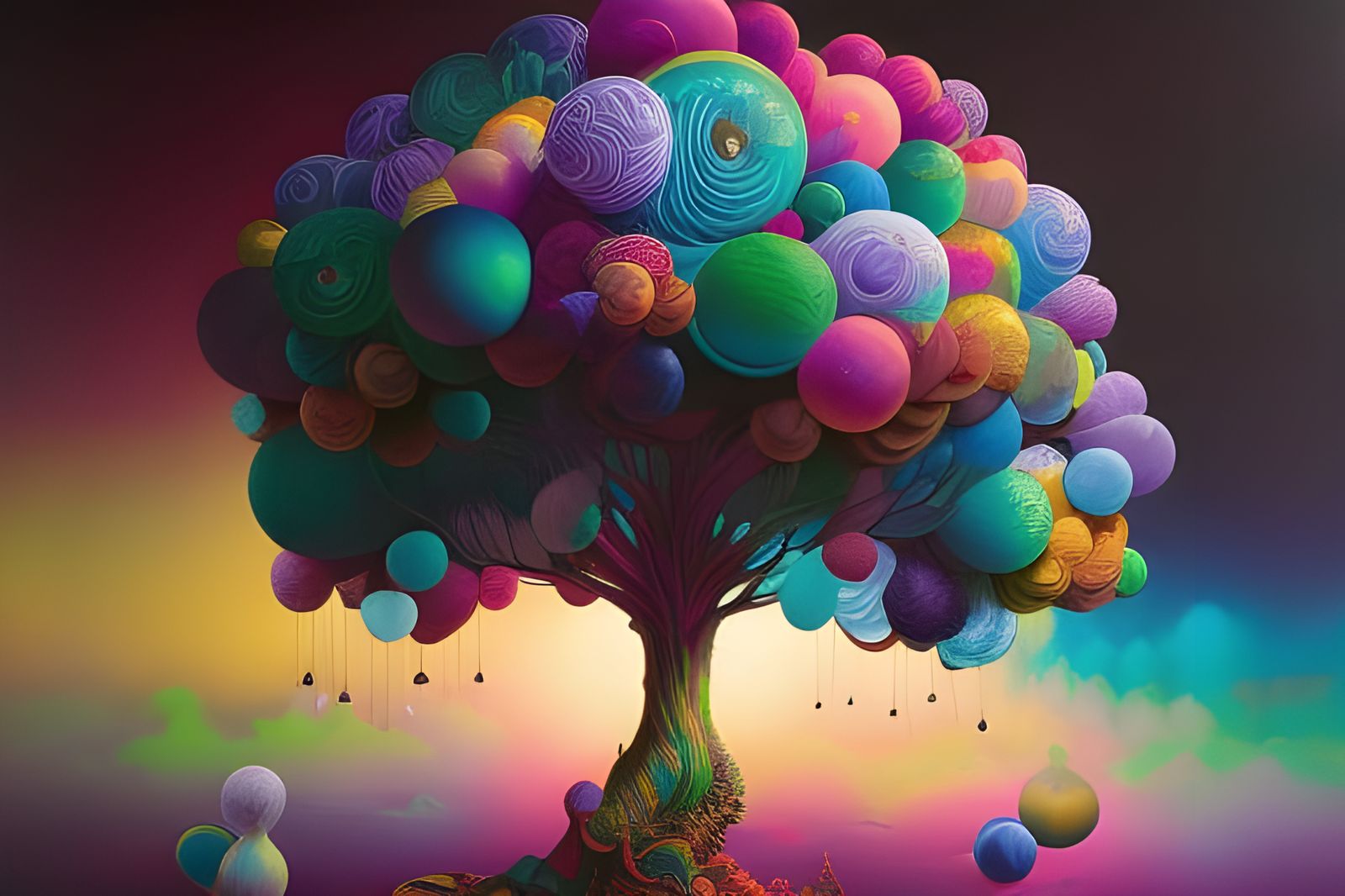 Magical TREE MADE OF LOTS COLORFUL PASTEL HELIUM BALLOONS by Android Jones: Japanese Art: James Jean: by Michael hutter ...