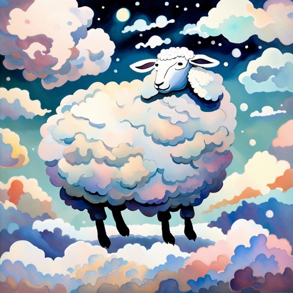 Sheep-Shaped Snow Clouds in Gouache Style