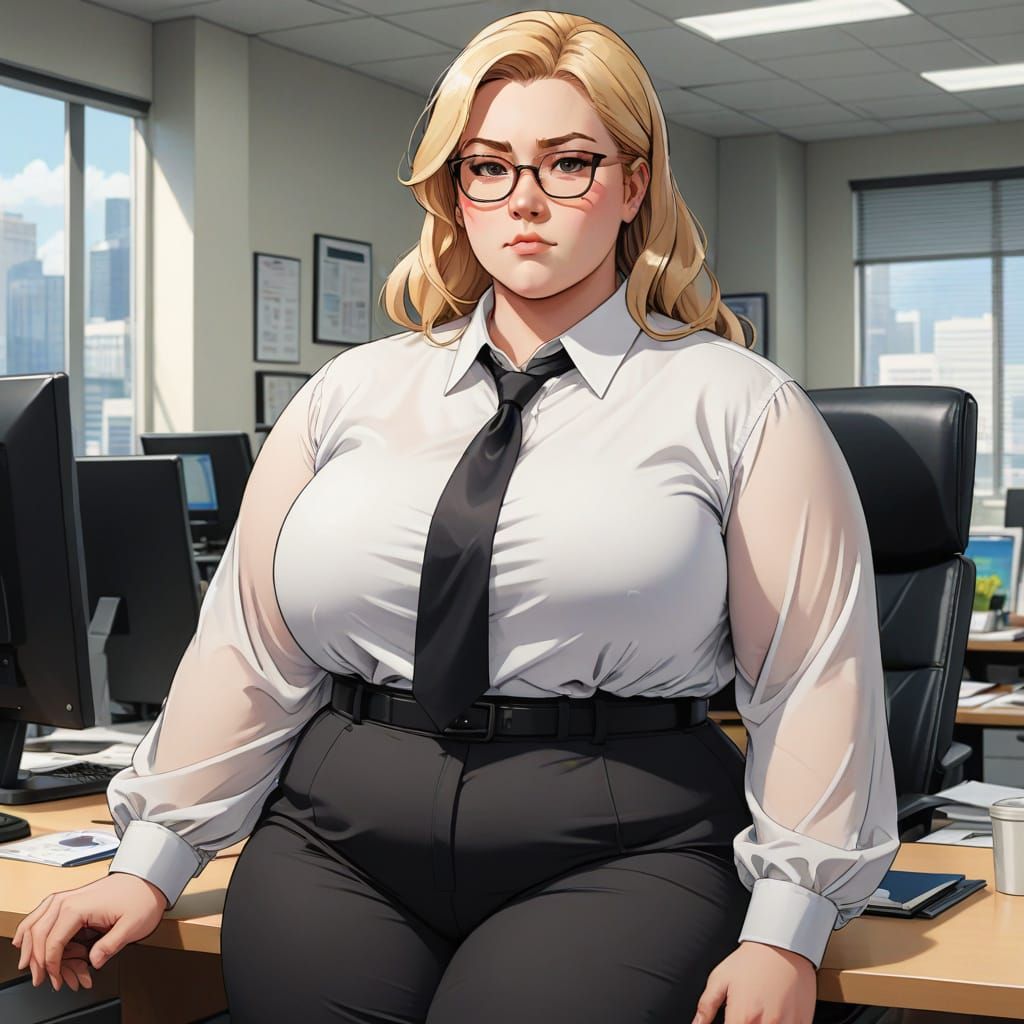 Vibrant Anime Supermodel in a Chic Office Setting