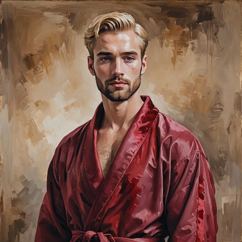 Handsome Blond Man in Red Velvet, Impressionist Style